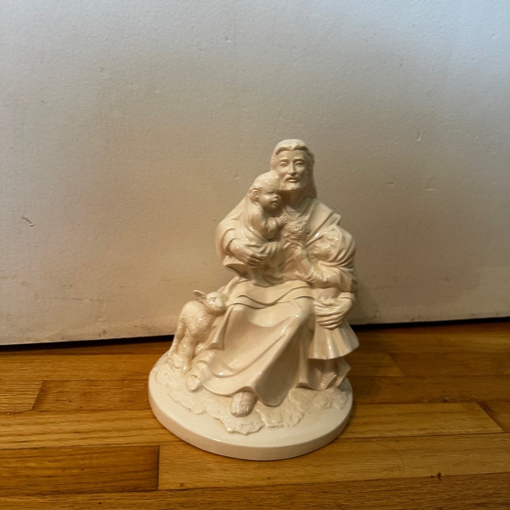 Vintage Sculpture of Jesus with Lamb and Children